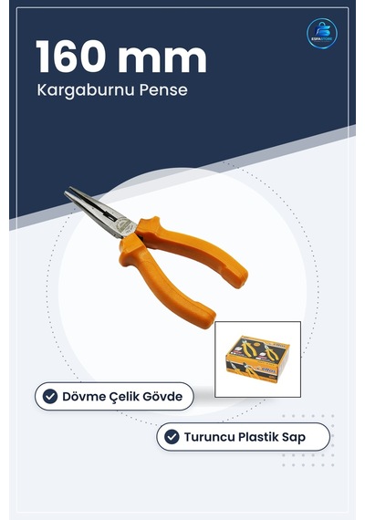 Pense Kargaburnu 160 Mm Dövme Çelik Turuncu Saplı Hassas Tutma Bü