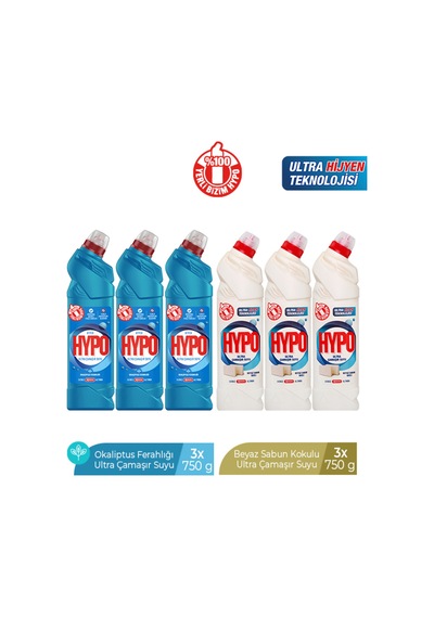 Ultra Çamaşır Suyu 3 Okaliptus Ve 3 Beyaz Sabun 750 Gr X 6 Adet 6'lı Set