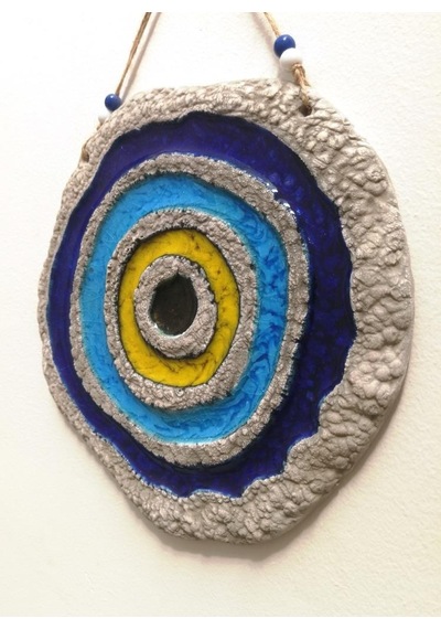 Seramik Nazar Boncuğu Dekoratif Duvar Süsü Nazarlık 25x25 Cm