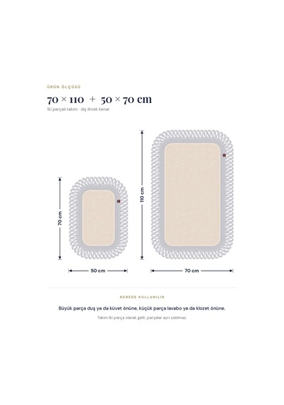 Banyo Paspası Takımı 70x110+50x70 Cm Dış Trikot Ekru & Gümüş Gri Ekru - Gümüş Gri