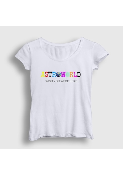 Presmono Kadın Astroworld V4 Travis Scott T-shirt Beyaz