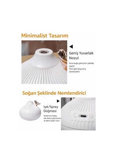 Exenar - Beyaz - Mini Hava Nemlendirici Buhar Makinesi Led Işık Tasarımlı Difüzör Gece Lambası Humidifier 300ml