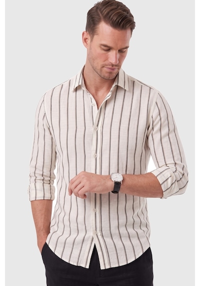 Deepsea Erkek %100 Pamuk Slim Fit Dar Kesim Keten Dokulu Çizgili Uzun Kollu Beyaz Gömlek 2600034 Deepsea Erkek %100 Pamuk Slim Fit Dar Kesim Keten Dokulu Çizgili Uzun Kollu Beyaz Gömlek 2600034