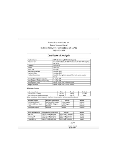 Double Wood Hmb Supplement, Third Party Tested, Made İn Usa, ...