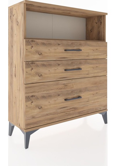 Arges Şifonyer Tek Raflı 3 Çekmeceli 88x30x106 Çam-çam Çam
