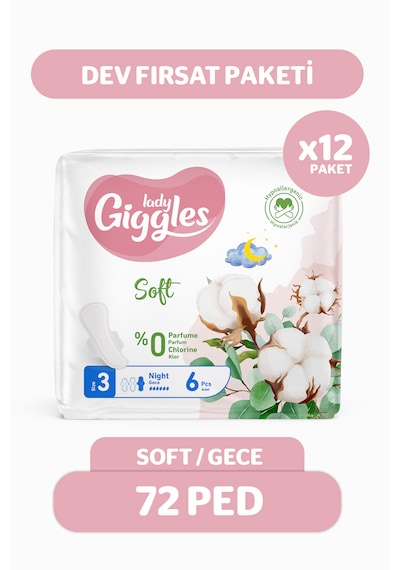Giggles Lady Soft Hijyenik Ped Gece Dev Fırsat Paketi 72 Adet