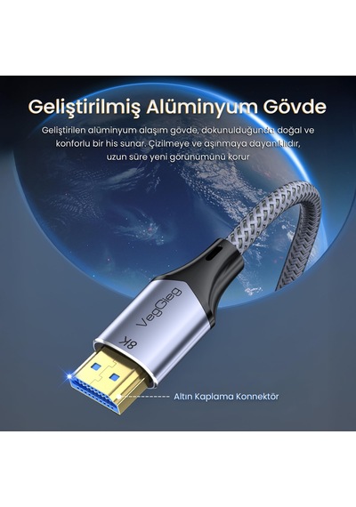 Veggieg Hdmı 2.1 8k 60hz 4k 120hz 48 Gbps Hdr Earc Hdcp 2.2 Örgül