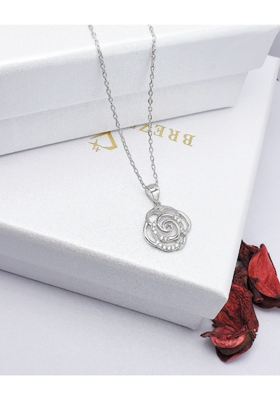Brezza Lusso Jewelry Diamond Serisi Zirkon Taşlı Gül Model Gümüş Kadın Kolye 45 CM 45 CM