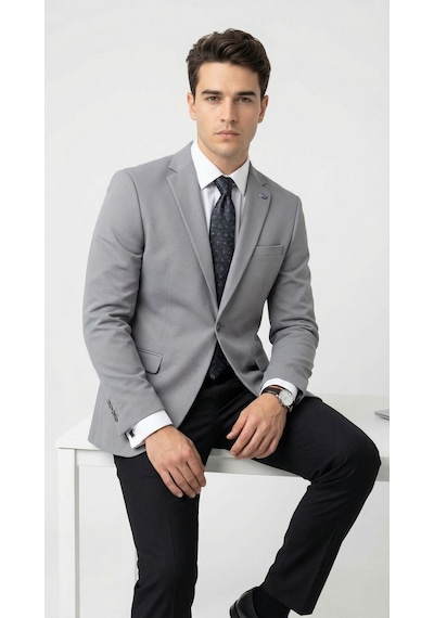 Plus Scorpion Plus Scorpıon Erkek Açık Füme Slim Fit Blazer Ceket Tek Düğme, Modern Kesim Füme