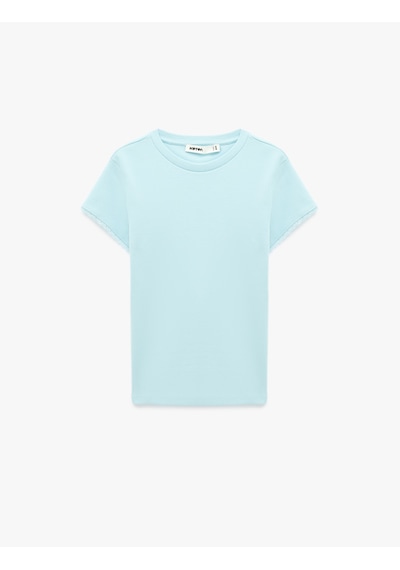 Koton Ribanalı Pamuklu Slim Fit Bisiklet Yaka Kısa Kollu Dantel Detaylı Tişört Mavi 6sak50506ek Koton Ribanalı Pamuklu Slim Fit Bisiklet Yaka Kısa Kollu Dantel Detaylı Tişört Mavi 6sak50506ek