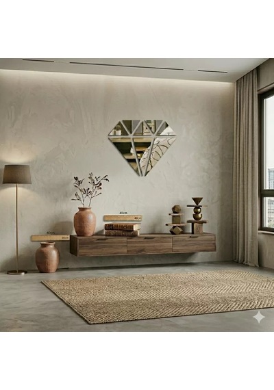 Mey İthalat 40x40 Cm Elmas Formlu Kırılmaz Pleksi Ayna - Geometrik Duvar Dekoru -