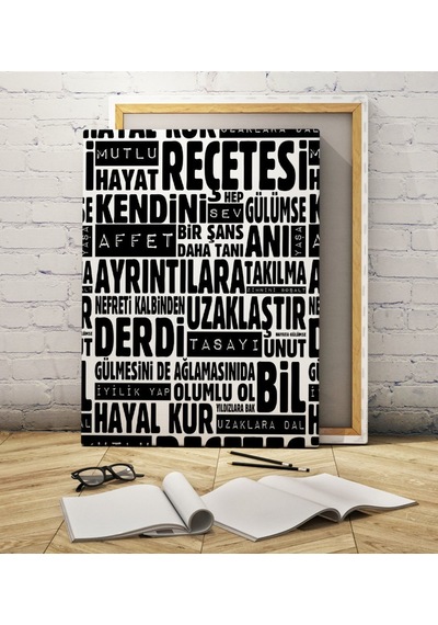 Mutlu Hayat Reçetesi Kanvas Tablo 50 X 70 Cm. 1