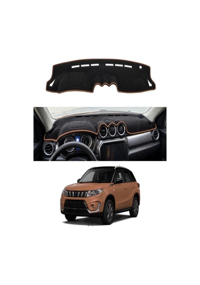 Suzuki - Grand Vitara 2015+ Uyumlu Torpido Koruma Kılıfı - Kahverengi Şeritli