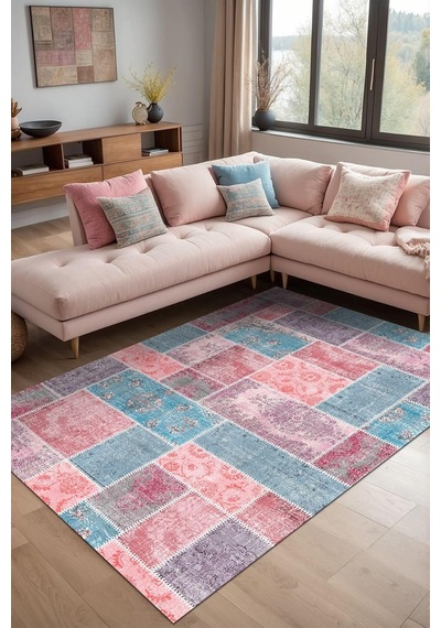 Samen Patchwork Şönil Kaymaz Doğal Pamuk Tabanlı Yıkanabilir Antibakteriyel Çevre Dostu Salon Halısı 200x300 Diğer