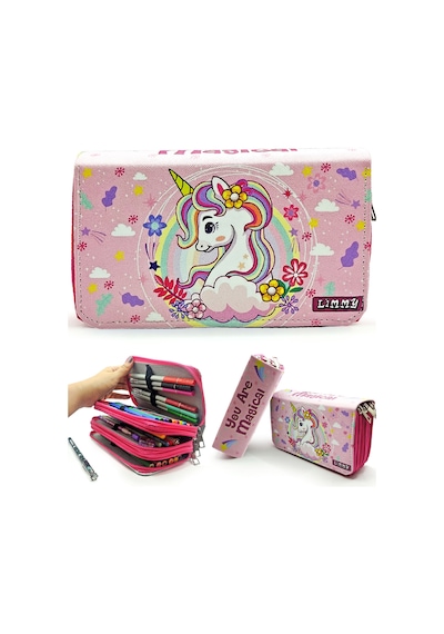 Limmy Organizer Üç Bölmeli Unicorn Kalemlik Pembe