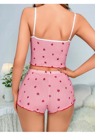 Jhena Beyaz Dantel Detaylı Desenli Kadın Penye Gecelik, Kadın Kaliteli Ev Giyim Pijama Pudra - Pembe