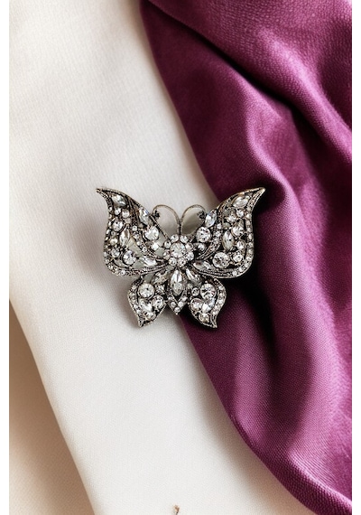 Black Diamond Swarovski Taşlı Kelebek Broş Beyaz