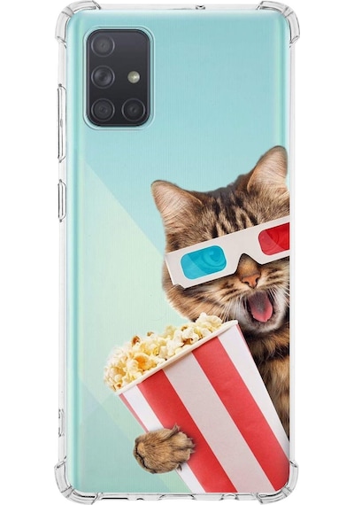 Samsung Galaxy A71 Uyumlu Kedi 1 Baskılı Şeffaf Köşe Korumalı Antişok Kılıf