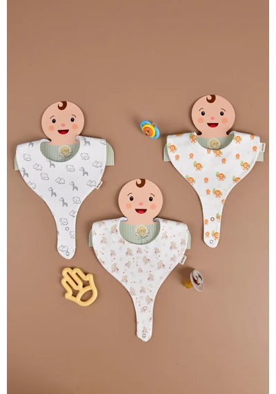 E&f Store Erkek Bebek 3'lü Sıvı Geçirmez Emzik Tutucu Mama Önlüğü - Model 1 Çok Renkli