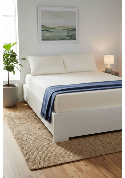 %100 Pamuk Ranforce Premium King Size Lastikli Çarşaf Seti - Krem Krem