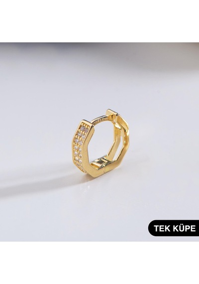 Goldkupe 14 Ayar Taşlı Tek Altıgen Minik Halka Altın Küpe 0,76 Gr-6318