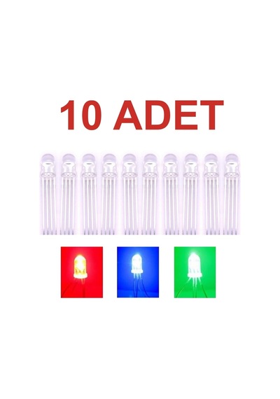 10 Adet - Rgb Led 5mm Şeffaf Katot Ortak Eksi 4 Bacaklı Katod Arduino Raspberry Rodevino