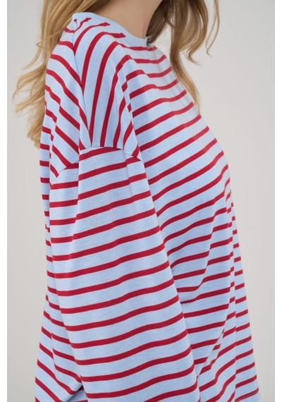 Mai Studios Mist Çizgili Basic Açık Mavi T-shirt