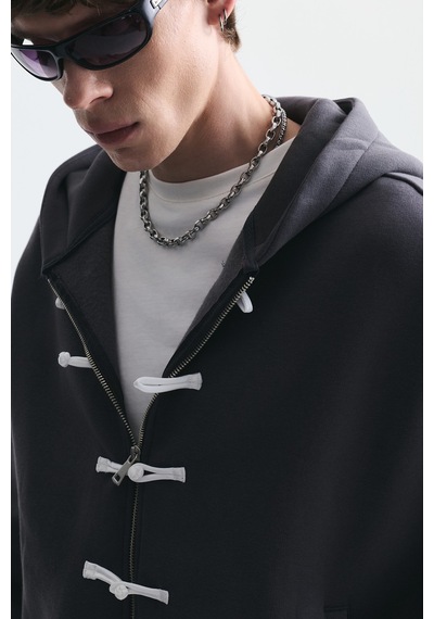 Süslü Düğme Sweatshirt Ve Barrel Fit Eşofman Takım Füme
