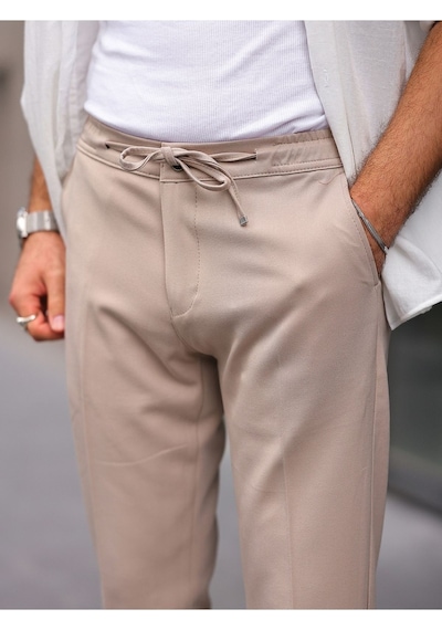 Slim Fit Likralı Jogger Pantolon Krem