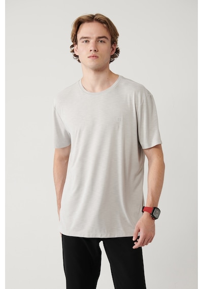 Avva Erkek Açık Gri Soft Touch Bisiklet Yaka Regular Fit T-shirt B001031 Açık Gri