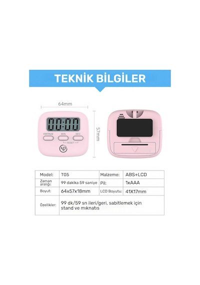 NPO NPT05P Mutfak,Ders,Yemek için 99:59dk Dijital Alarm Kronometre,Pomodoro Öğrenci Motivasyon Saati