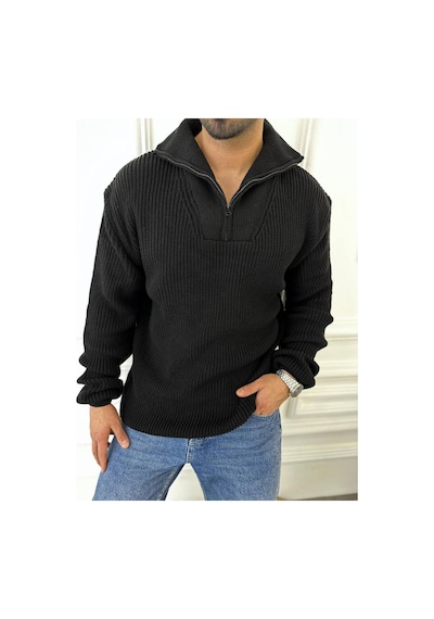 Elku Moda Kazak Oversize Tüylenmez Naturel Pamuk Fermuarlı Boğazlı Yaka Örme Triko Kazak Siyah Elku Moda Kazak Oversize Tüylenmez Naturel Pamuk Fermuarlı Boğazlı Yaka Örme Triko Kazak Siyah