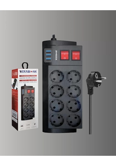 Termal Korumalı 8 Prizli 3 Usb Li Uzatma Kablosu Yeni Nesil Renkli