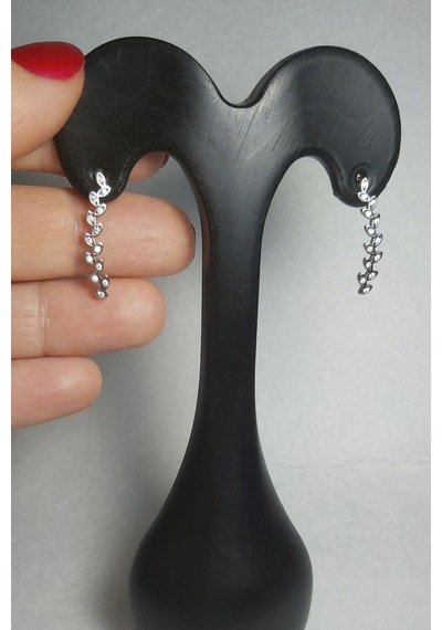 925 Ayar Rodyum Zirkon Taşlı Yaprak Model Gümüş Küpe