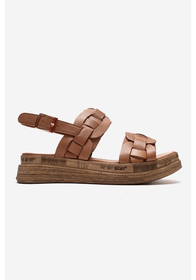 Luvishoes Elvoro Taba Hakiki Deri Örgü Bantlı Kadın Sandalet