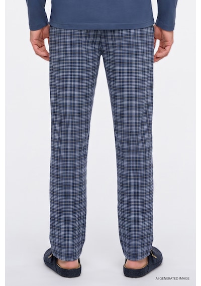AC&Co / Altınyıldız Classics Erkek Indıgo %100 Pamuk Standart Fit Hakim Yaka Desenli Cepli Pijama Takımı İndigo