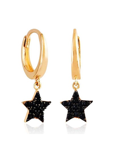 Yıldız Rose Altın Sallantılı Küpe 14K Gold Onix Taşlı