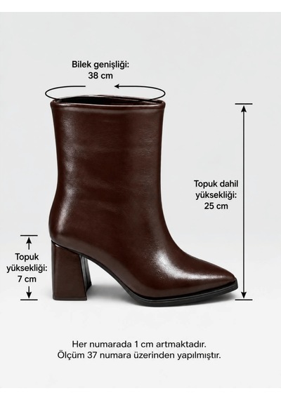 Kahve Cilt Asely Geniş Xl Kesim Kadın Topuklu Bot-6499 Kahverengi