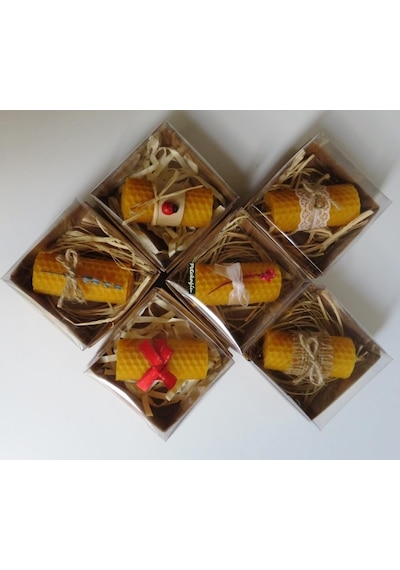 Petekoğlu 6 Adet Özel Günler İçin Doğal Petek Balmumu Mum 7cm X3cm Kutulu Mum Beeswax Candle Çok Renkli