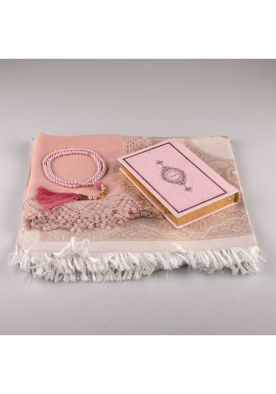 Şal + Seccade + Tesbih + Kuran Hediye Seti (Çanta Boy. Toz Pembe) N11.3522