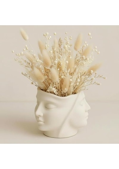 Dekoratif Yüz Saksı Taş Tozu Sukulent Saksısı, Modern Minimalist Masa Dekoru, El Yapımı Sukulent Saksı, Kalemlik & Makyaj Fırçası Organizer, 11 Cm