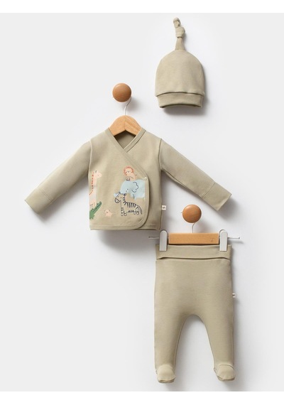 Moi Noi Baby Moi Noi 3lü Şapkalı Baskılı Zıbın Takımları - Yeşil mint