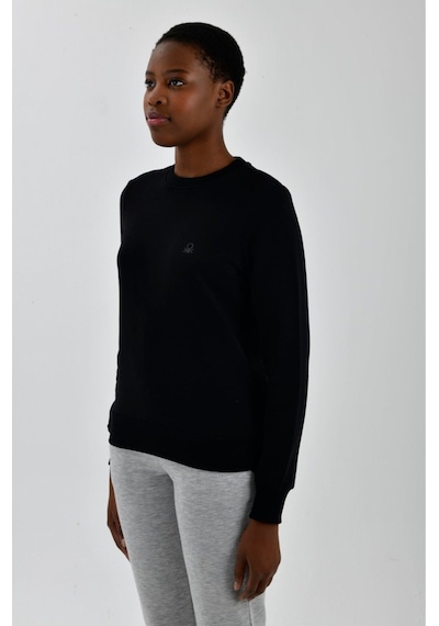 United Colors of Benetton Kadın Sol Göğsü Logo Detaylı Sweatshirt Siyah