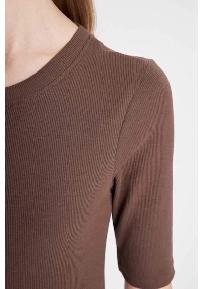 Defacto Bodycon Vücuda Oturan Bisiklet Yaka Basic Düz Fitilli Kaşkorse Kısa Kollu Maxi Elbise D8623AX24AUBN540