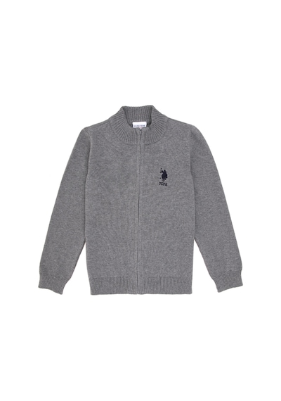 U.S. Polo Assn. Erkek Çocuk Gri Melanj Fermuarlı Triko Hırka 50295560-VR086