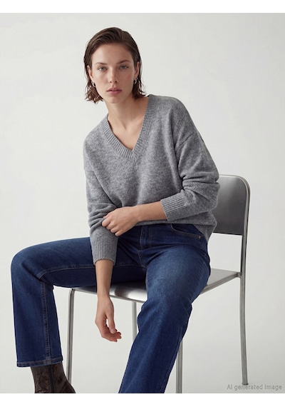 Lcw Vision Antrasit V Yaka Oversize Kadın Triko Kazak