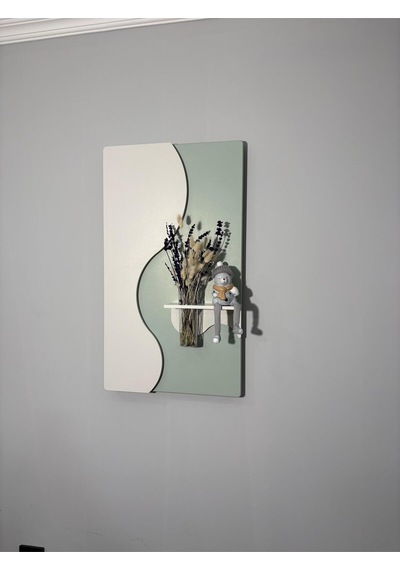 Manolya Ahşap Pilli Ledli İskandinav Tarzı Salon Duvar Rafı Modern Çiçeklik 40 X 70 Cm Yeşil - Paris Grisi