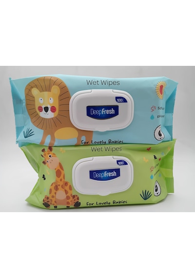 Deepfresh Lovely Babies Zürafa ve Aslanlı Bebek Islak Havlusu 2'si Bir Arada 2'li Set