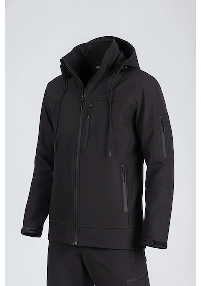 Vatan Tekstil Erkek Slim Fit Softshell Kapüşonlu Erkek Mont Su İtici Rüzgar Geçirmez Gri