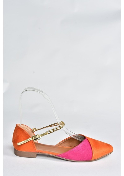 Fox Shoes Turuncu/fuşya Süet Zincir Detaylı Kadın Babet P726054502 Turuncu/fuşya-süet Turuncu - Fuşya